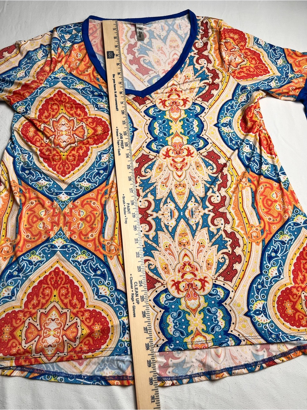R. Rouge 3X Paisley Tunic Top Blue Orange Bell Sleeve V Neck Boho - Picture 7 of 11